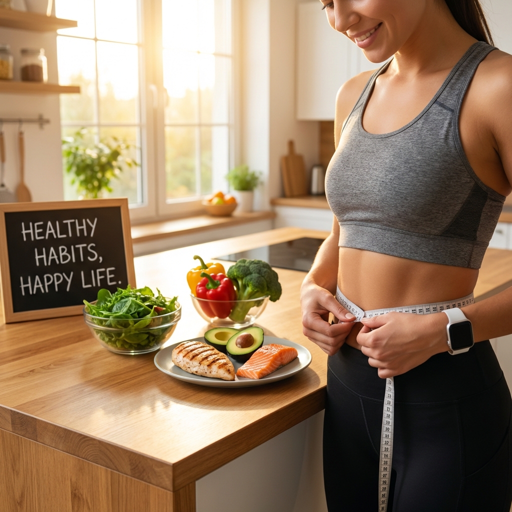 Measuring waist with healthy foods for belly fat loss